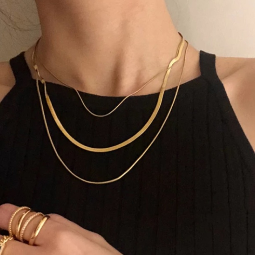 Gold plated layered snake chain necklace - Picture 1 of 4